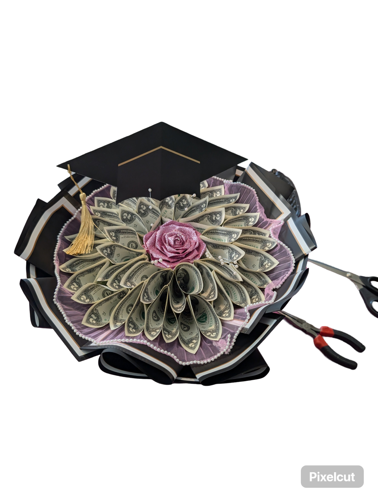 $50 Money Bouquet with glitter rose