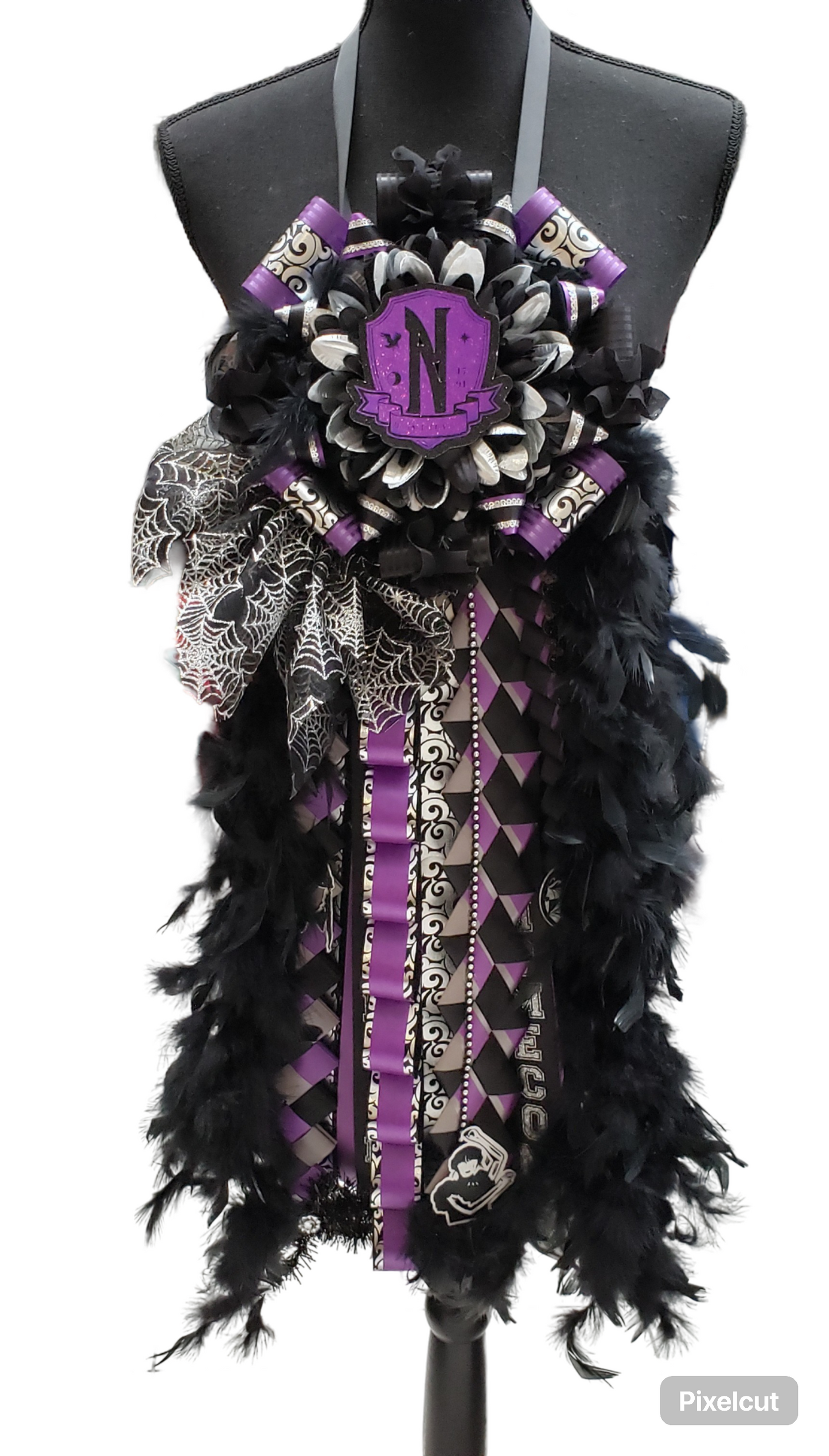 Single Wednesday Addams theme inspired Homecoming mum. (Premade)