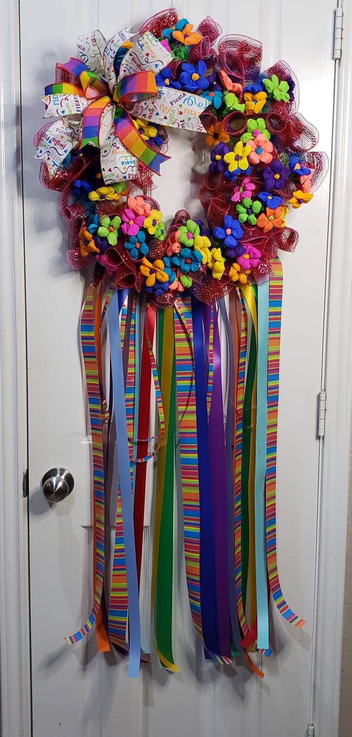 Fiesta or Cinco de Mayo Flower and Ribbons wreath