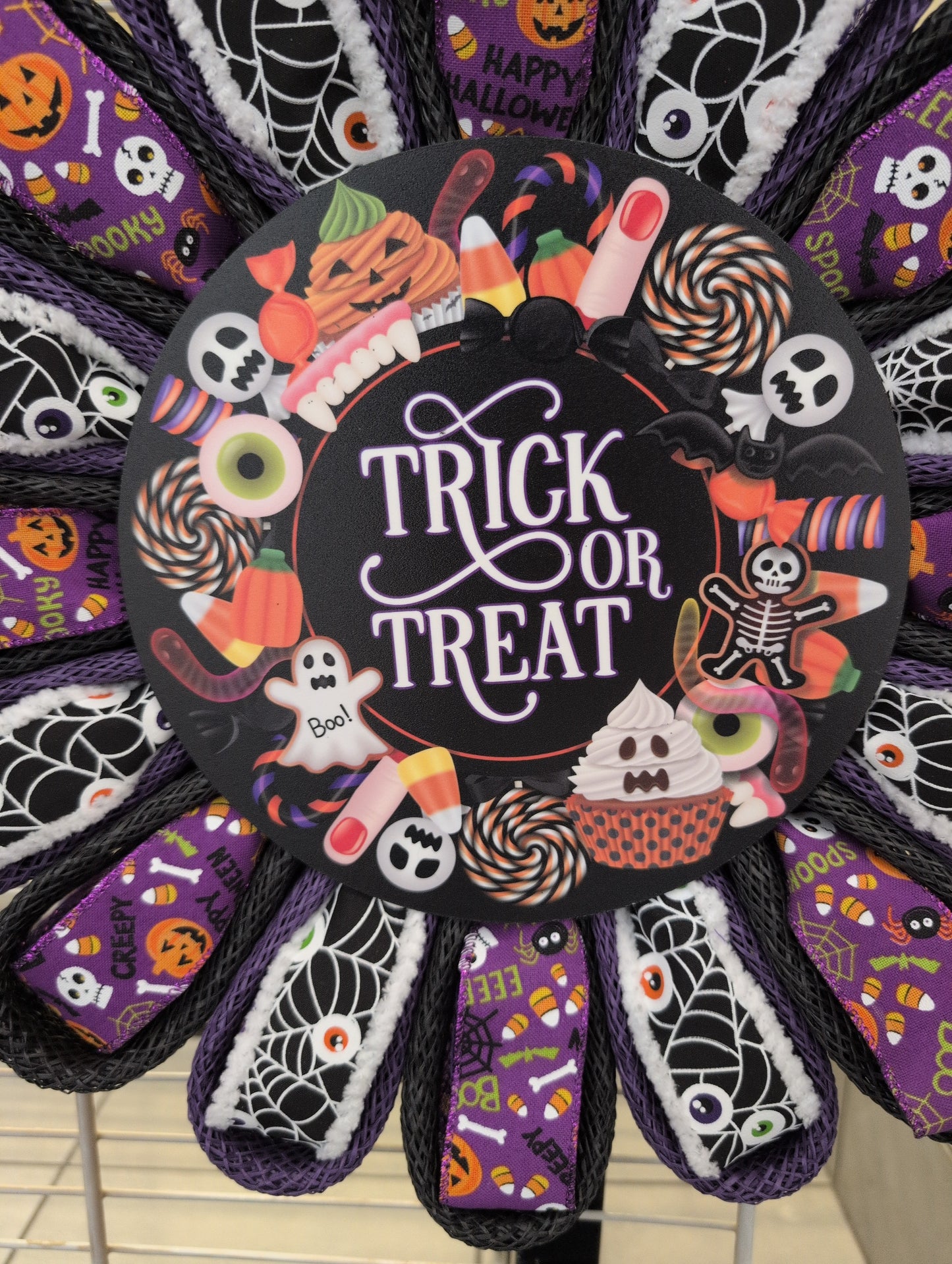 Halloween candy Trick or Treat, wreath is ready for your door!
