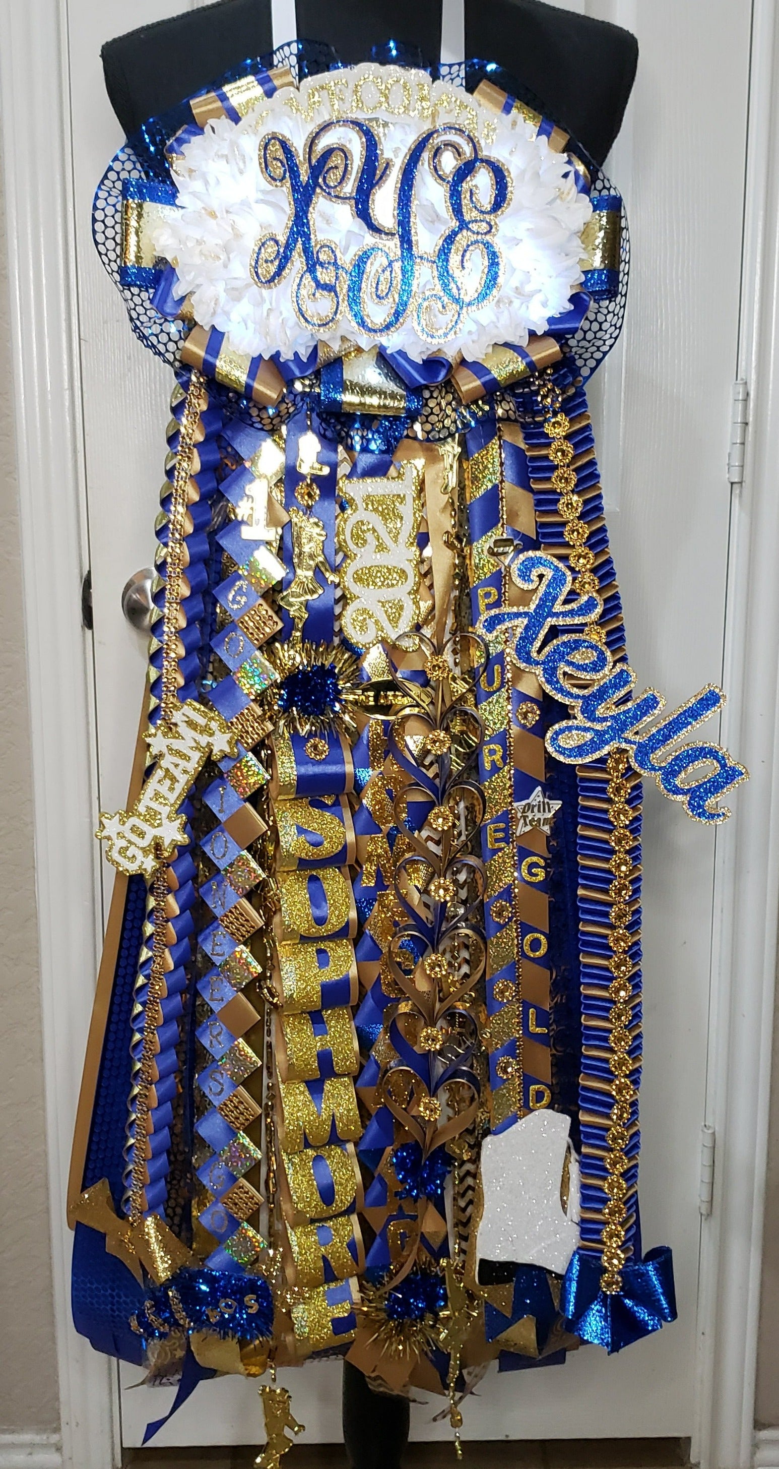 Homecoming mum- blue cheapest and gold