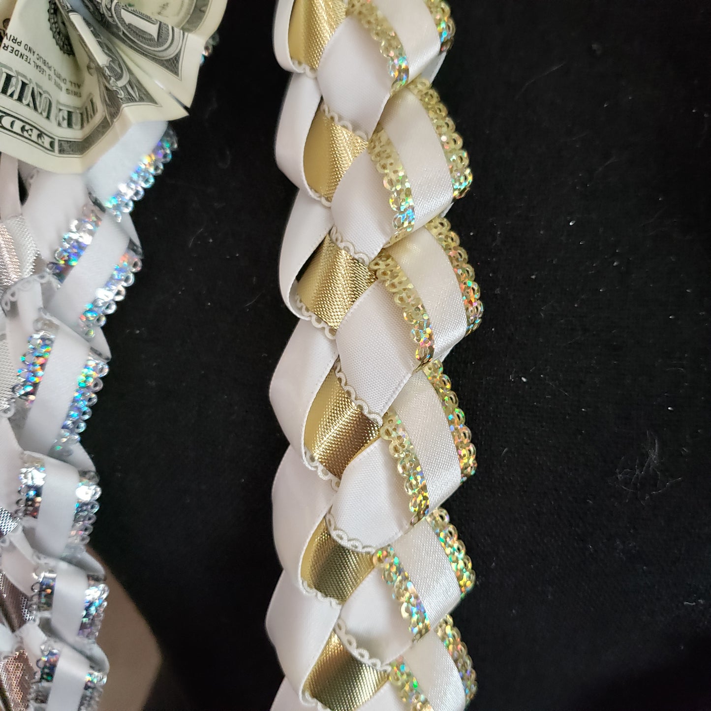 Single military braid with money flowers lei