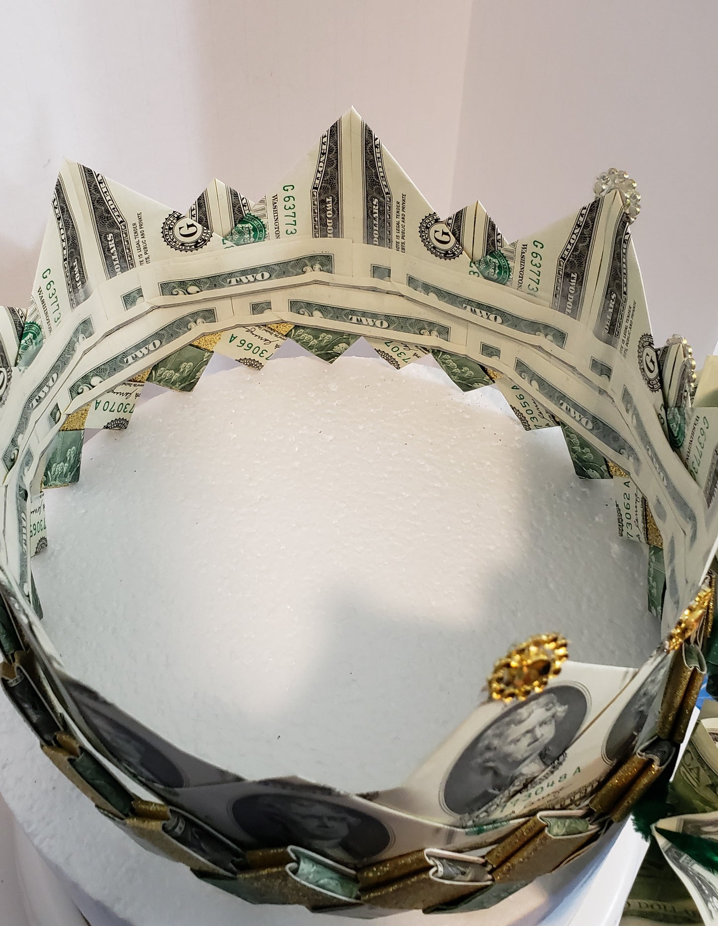 Wearable medium 2 layer graduation money crown Tuiga with 3 flowers, band and bling for any ceremony