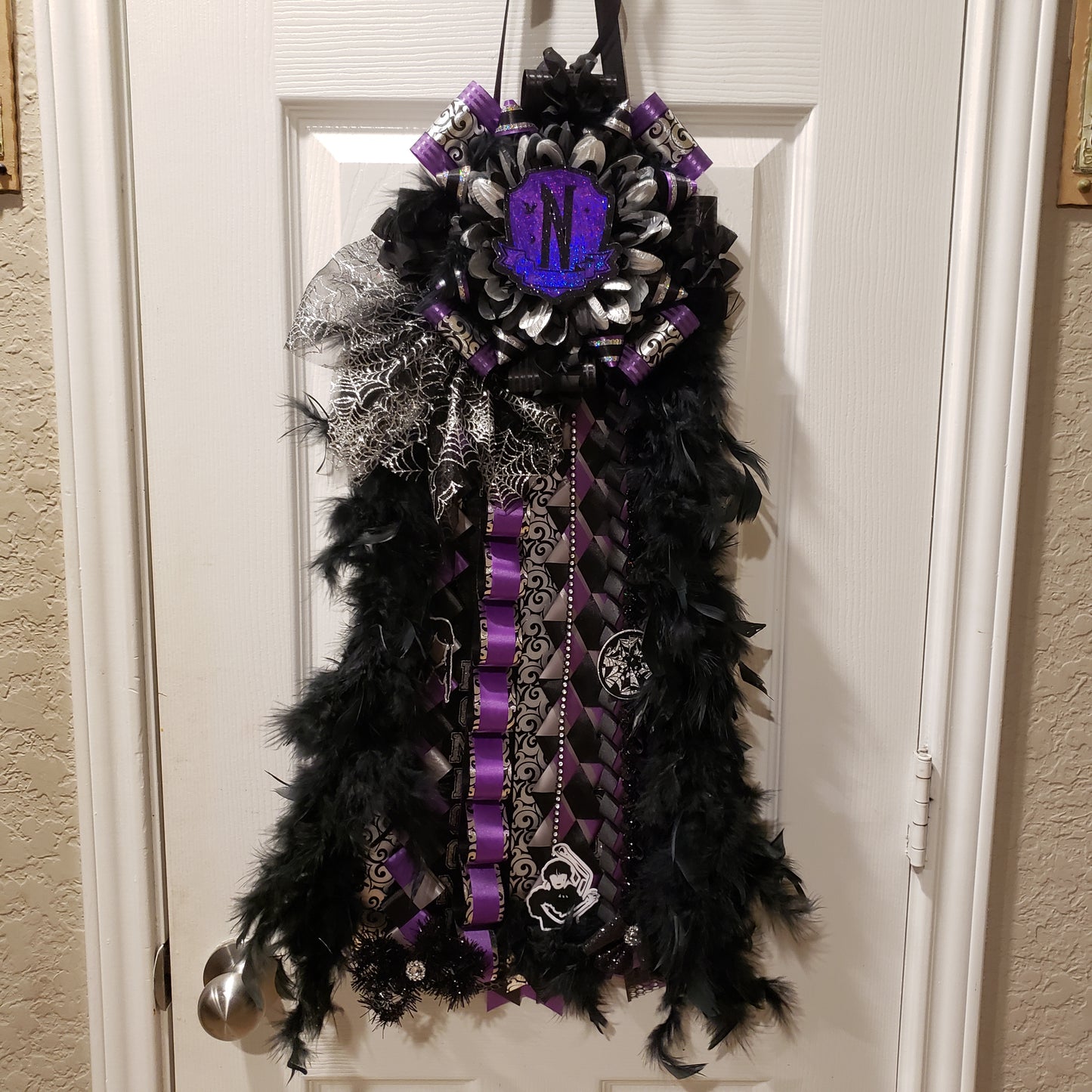 Wednesday Addams theme inspired Homecoming mum. (Premade)