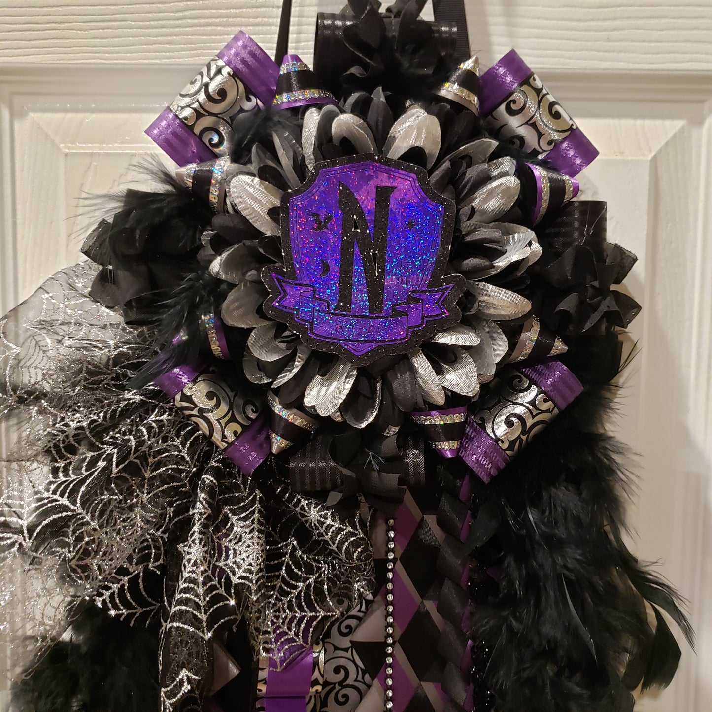 Wednesday Addams theme inspired Homecoming mum. (Premade)