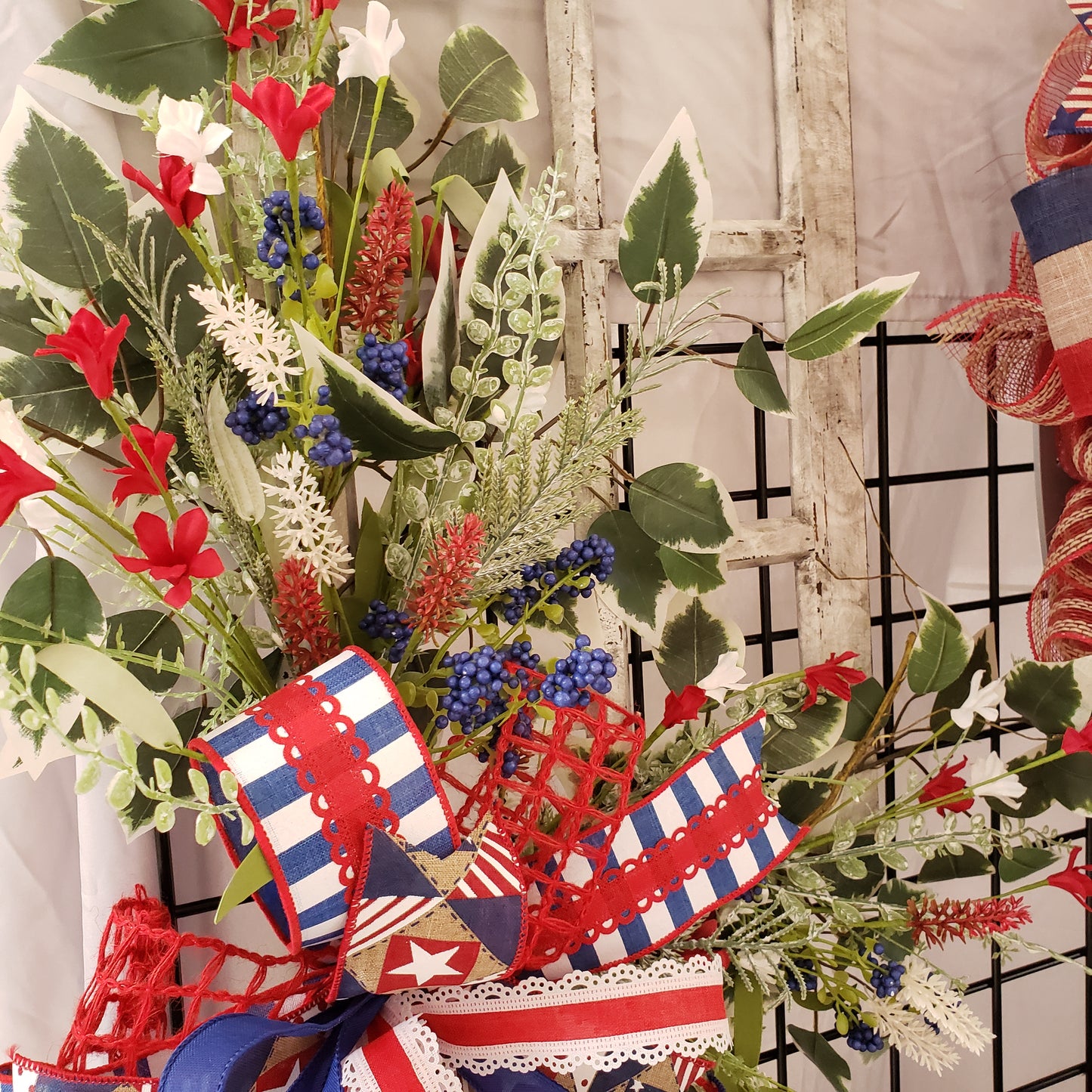 Wooden windowpane Memorial Day or 4th of July Americana wall/door wreath