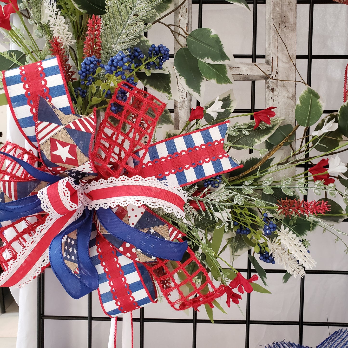 Wooden windowpane Memorial Day or 4th of July Americana wall/door wreath