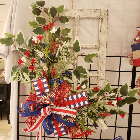 Wooden windowpane Memorial Day or 4th of July Americana wall/door wreath