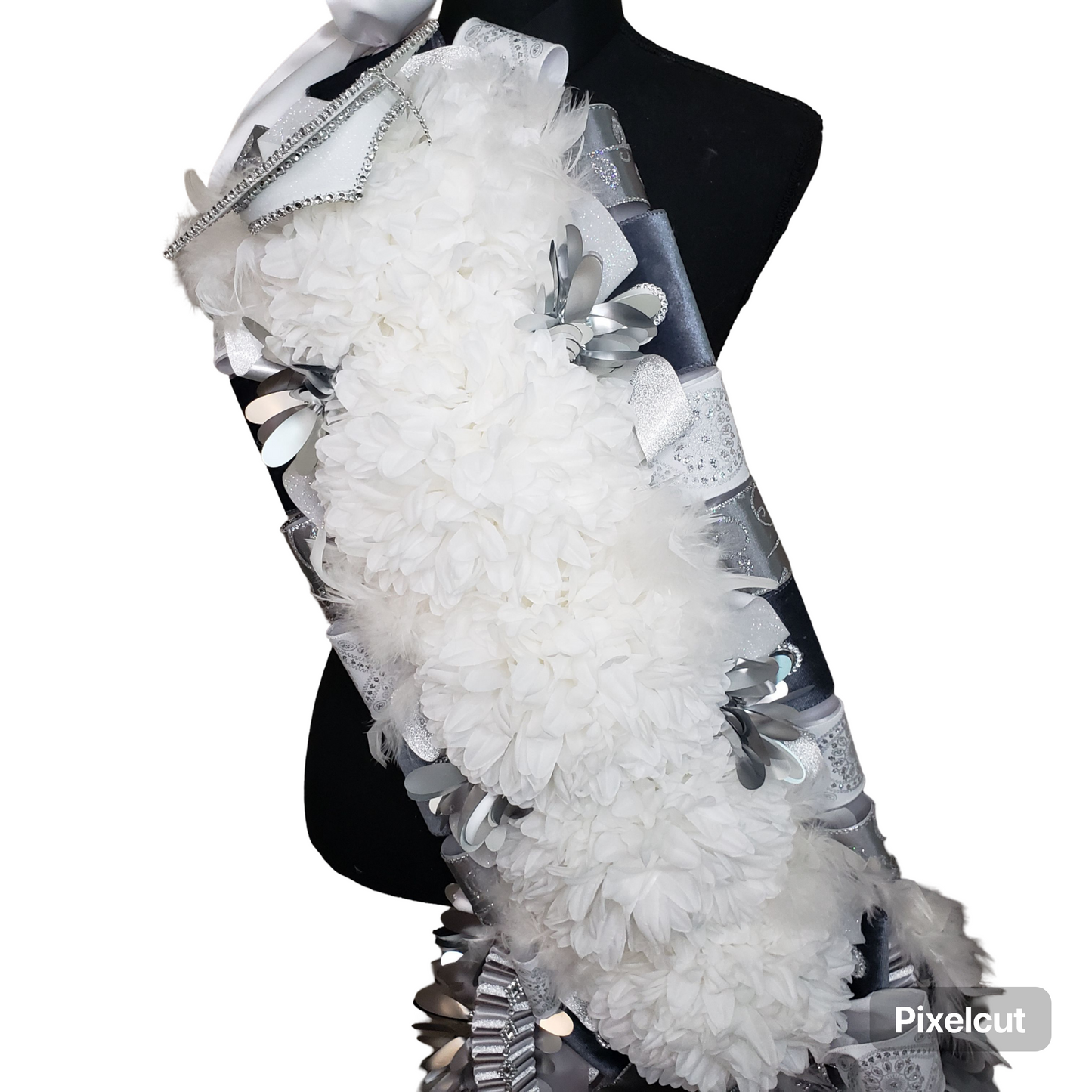 Silver, pewter and white MEGA Senior Homecoming sash (Premade)