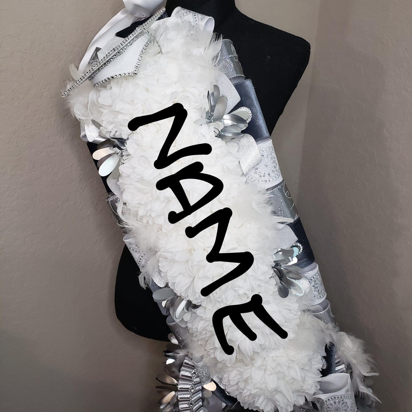 Silver, pewter and white MEGA Senior Homecoming sash (Premade)