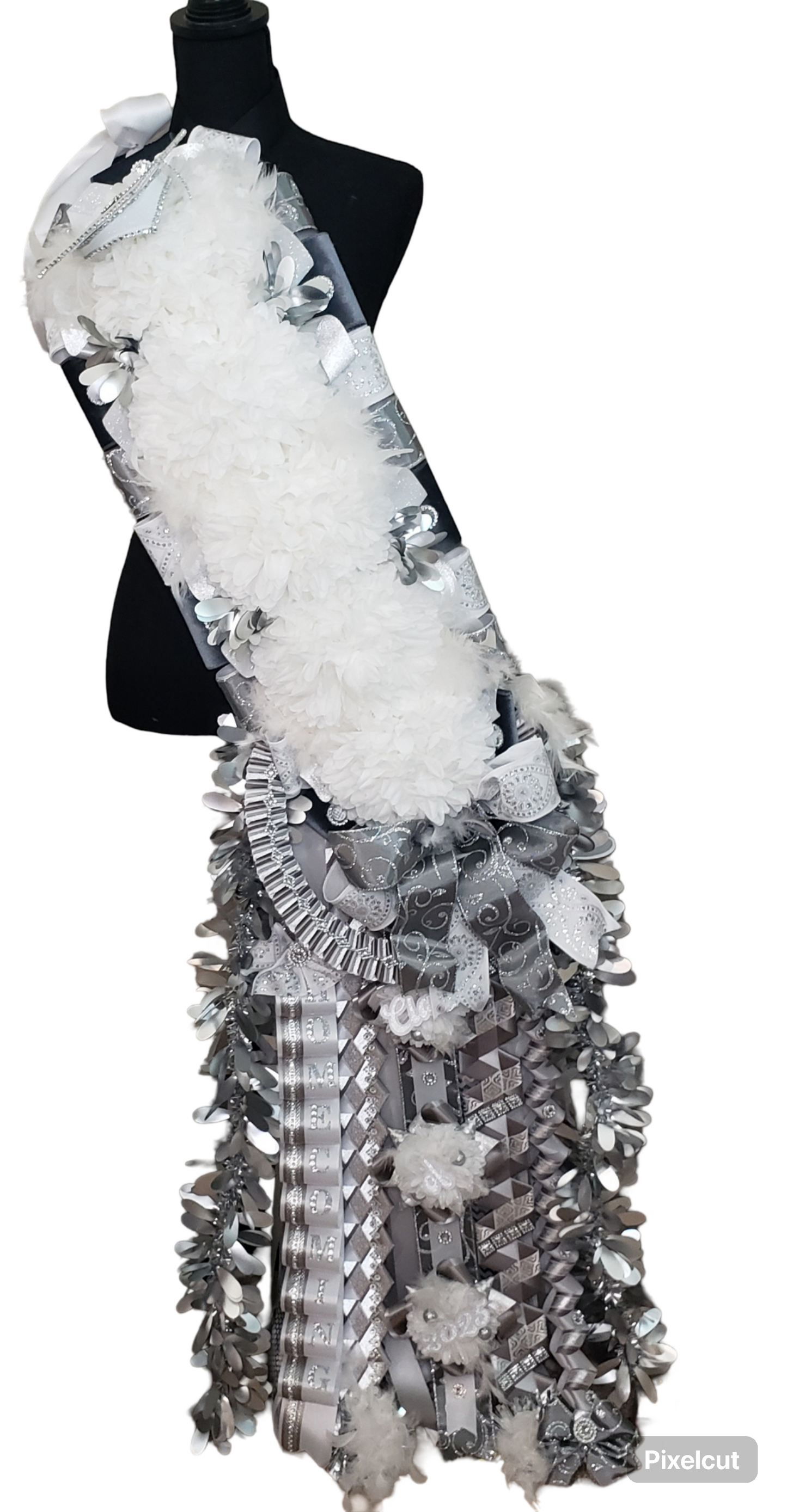 Silver, pewter and white MEGA Senior Homecoming sash (Premade)