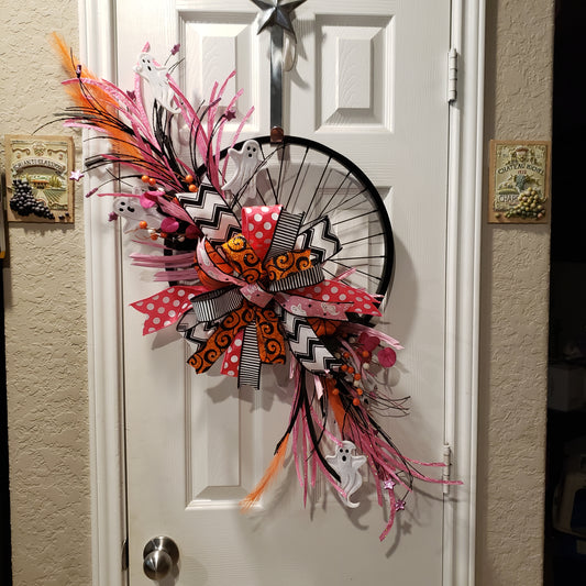 Ghost wheel spoke Halloween, wreath is ready for your door!