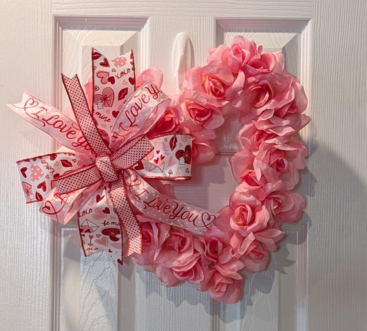 Valentine's Day pink heart roses door hanger or wall decor