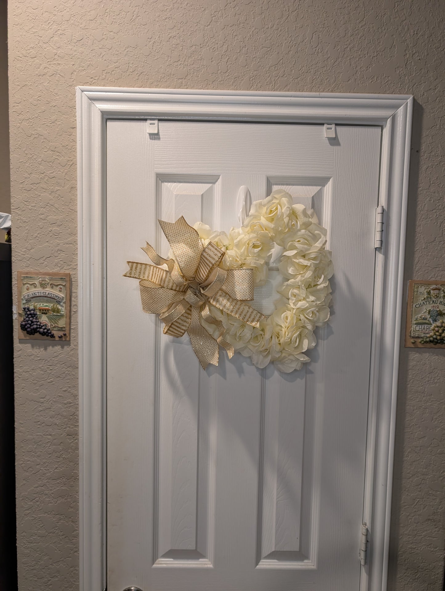 Cream and gold Valentine's Day heart, roses door hanger or wall decor