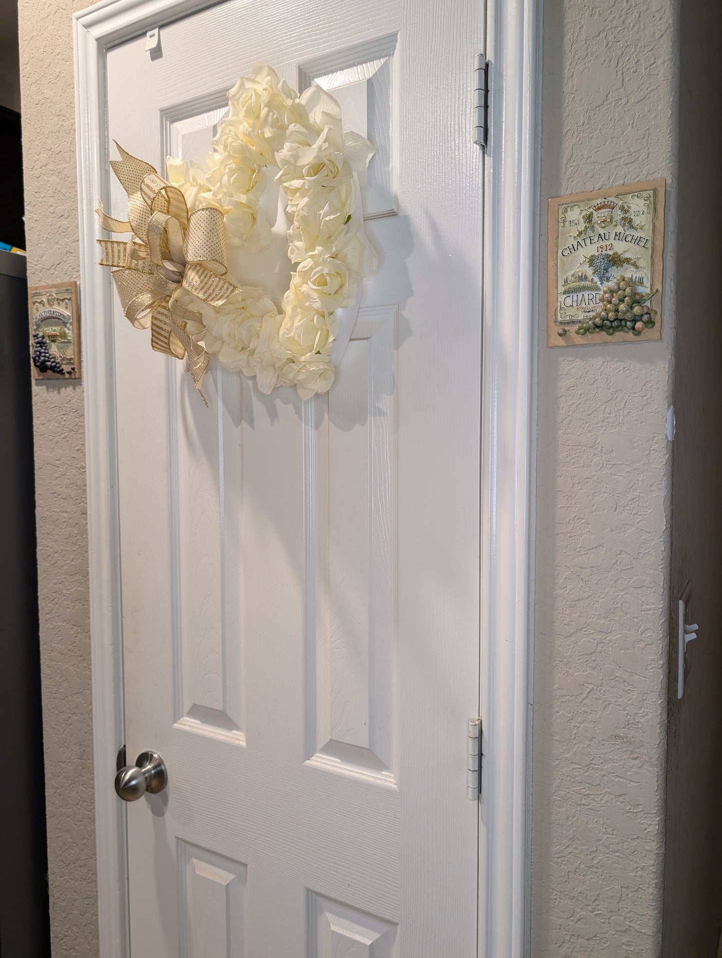 Cream and gold Valentine's Day heart, roses door hanger or wall decor