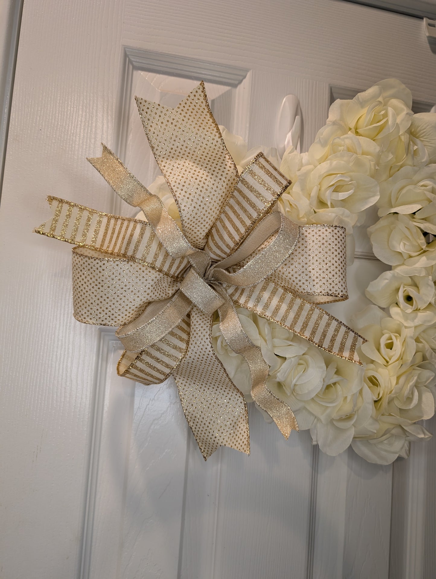 Cream and gold Valentine's Day heart, roses door hanger or wall decor