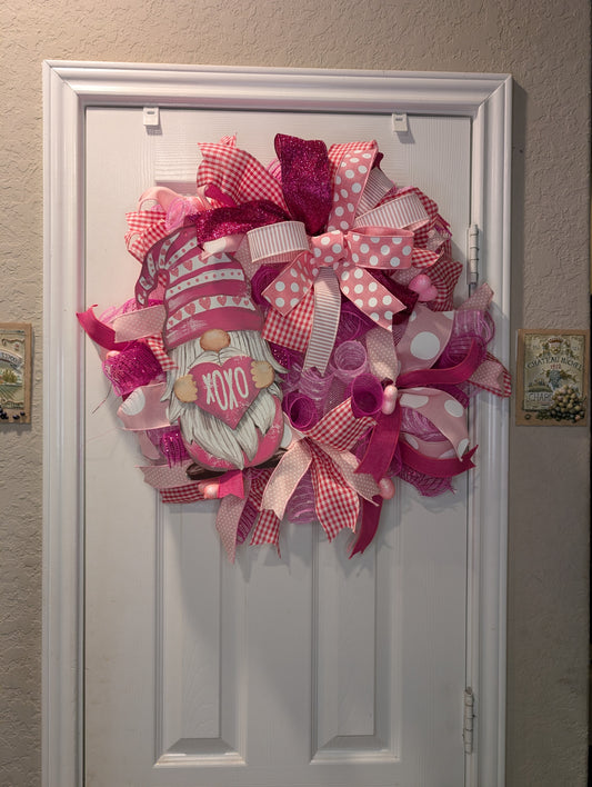 Gnome Valentine's Day wreath door hanger