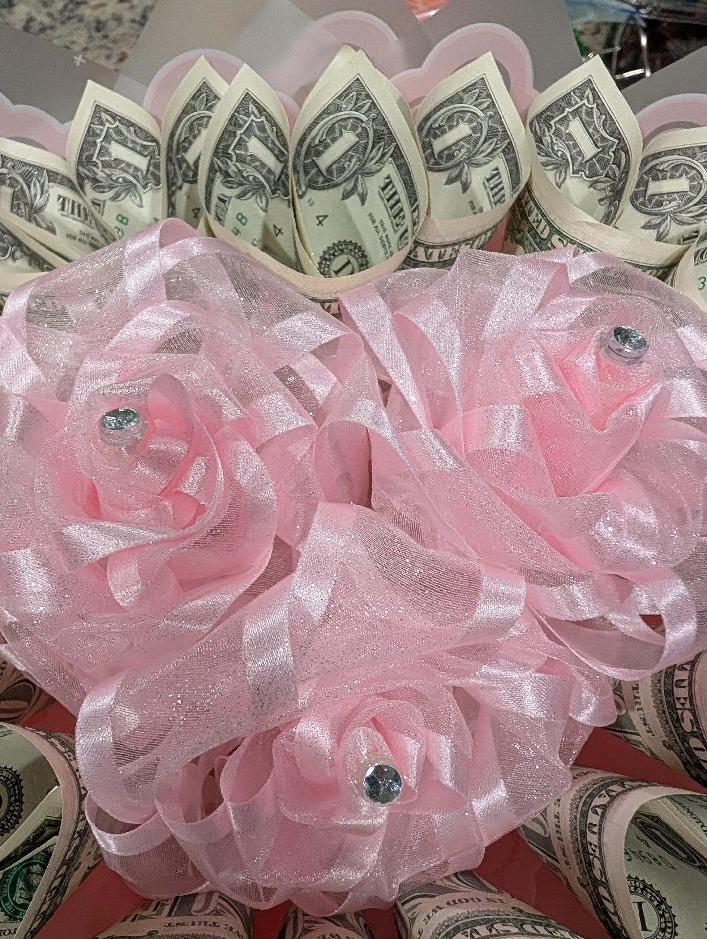 Heart Money Bouquet with glitter roses