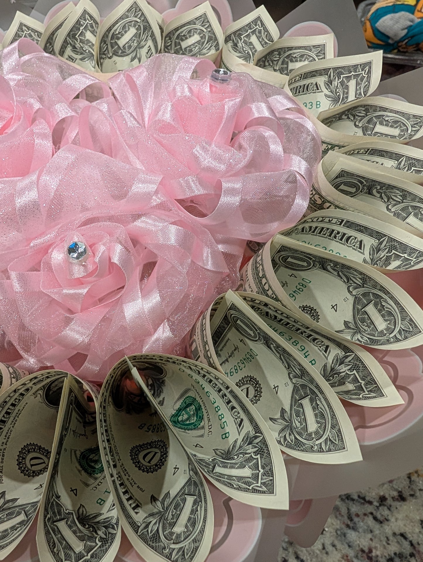 Heart Money Bouquet with glitter roses