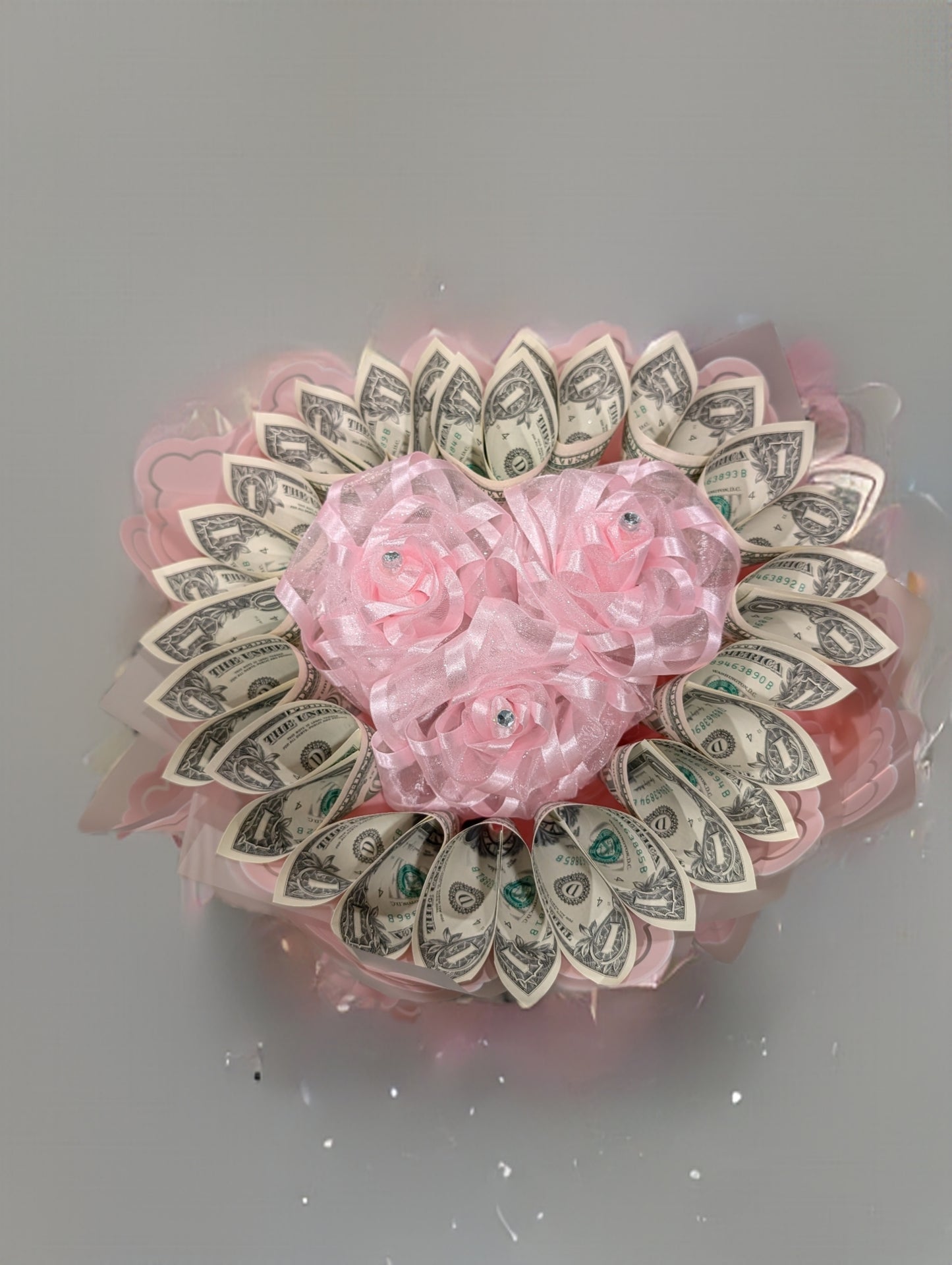 Heart Money Bouquet with glitter roses