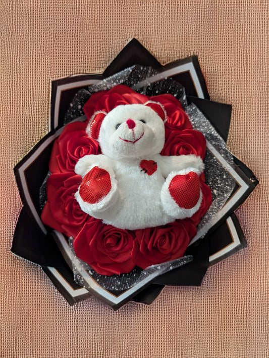 Eternity forever roses with teddy bear center bouquet