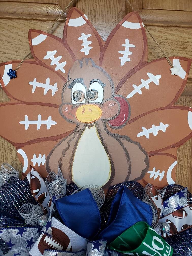 Thanksgiving, fall, October, football, turkey, man cave, choose your team, door hanger, rail wreath!