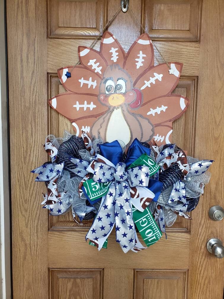 Thanksgiving, fall, October, football, turkey, man cave, choose your team, door hanger, rail wreath!