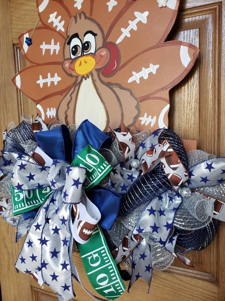 Thanksgiving, fall, October, football, turkey, man cave, choose your team, door hanger, rail wreath!