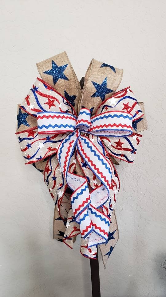 Premade, country style, patriotic, bow, will be the perfect addition to any decor.