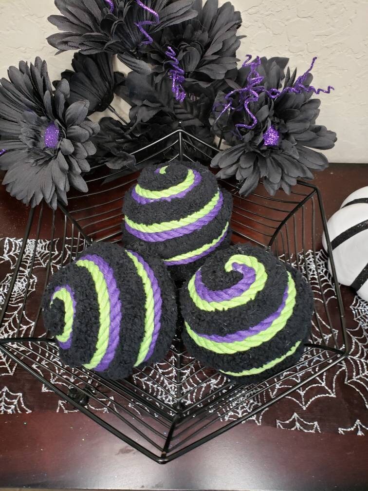 Purple, lime, and black ball wreath attachments or decorating ideas