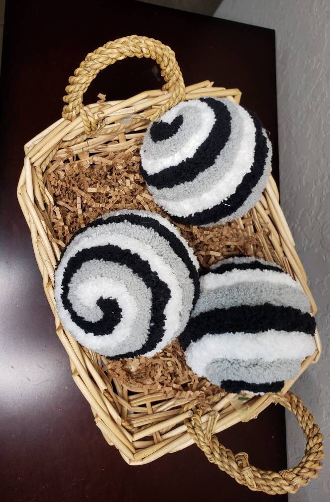 White, grey, and black ball wreath attachments or decorating ideas