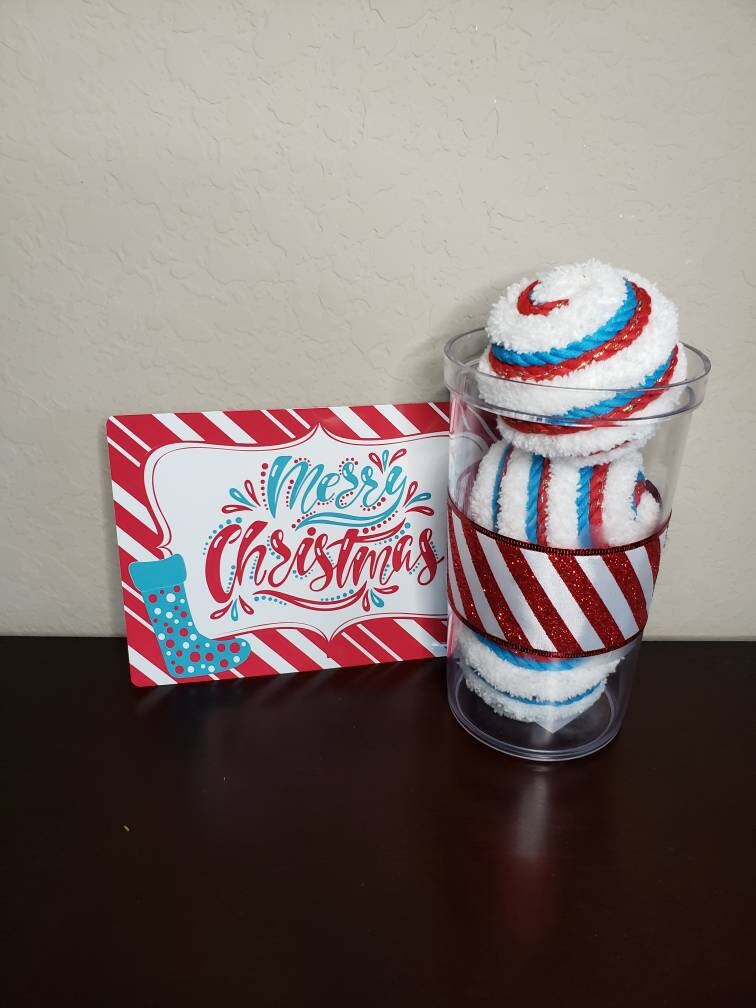 Teal, red, white, Christmas, candy, yarn and rope, wreath attachments, fillers