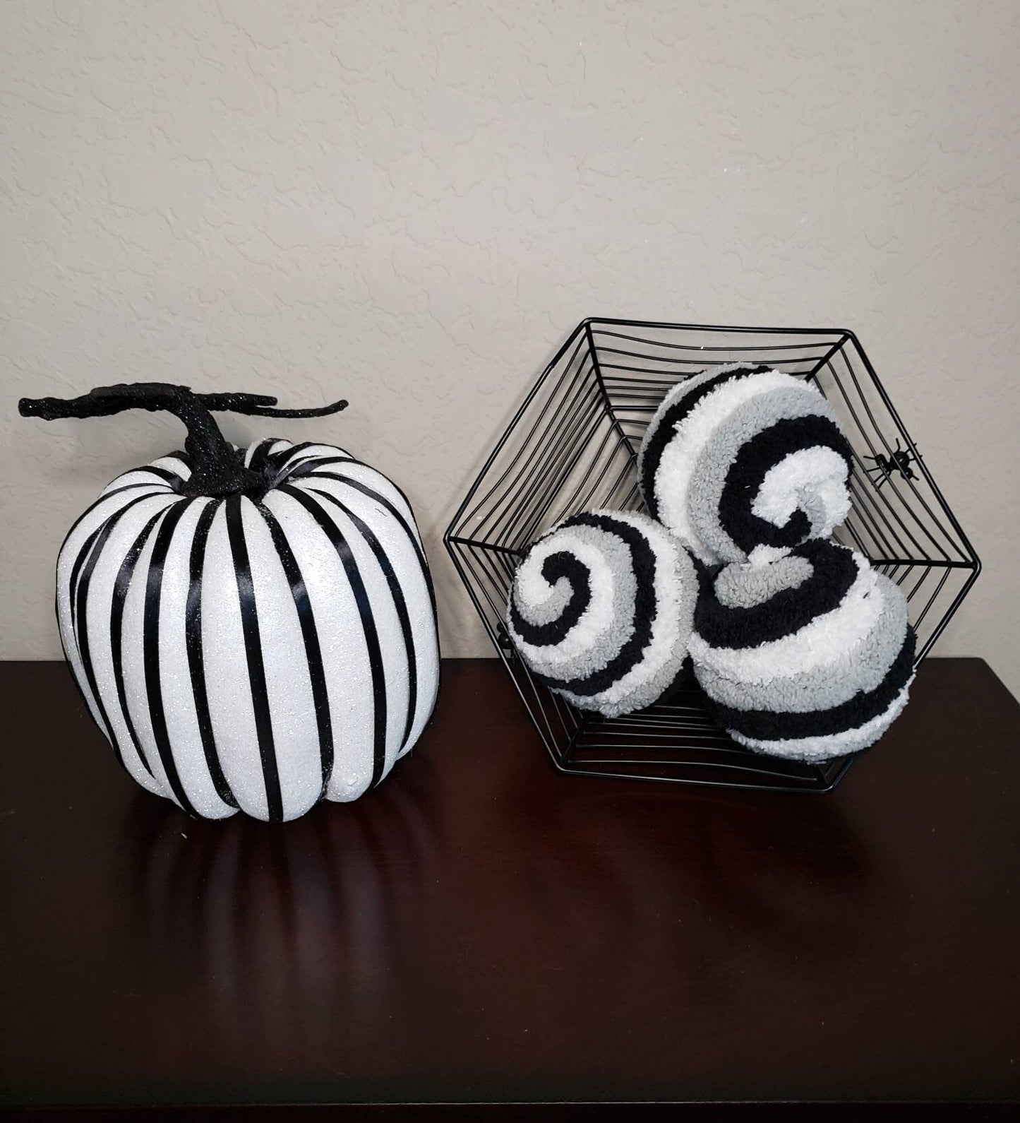 White, grey, and black ball wreath attachments or decorating ideas