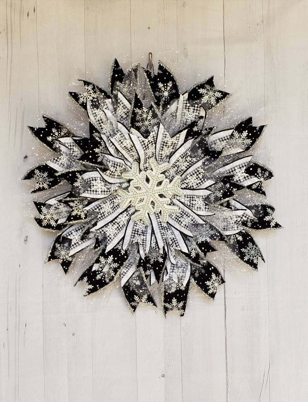 Winter, snowflake, Holiday, flower, ribbon, snow, wreath is perfect for your door or wall decor.