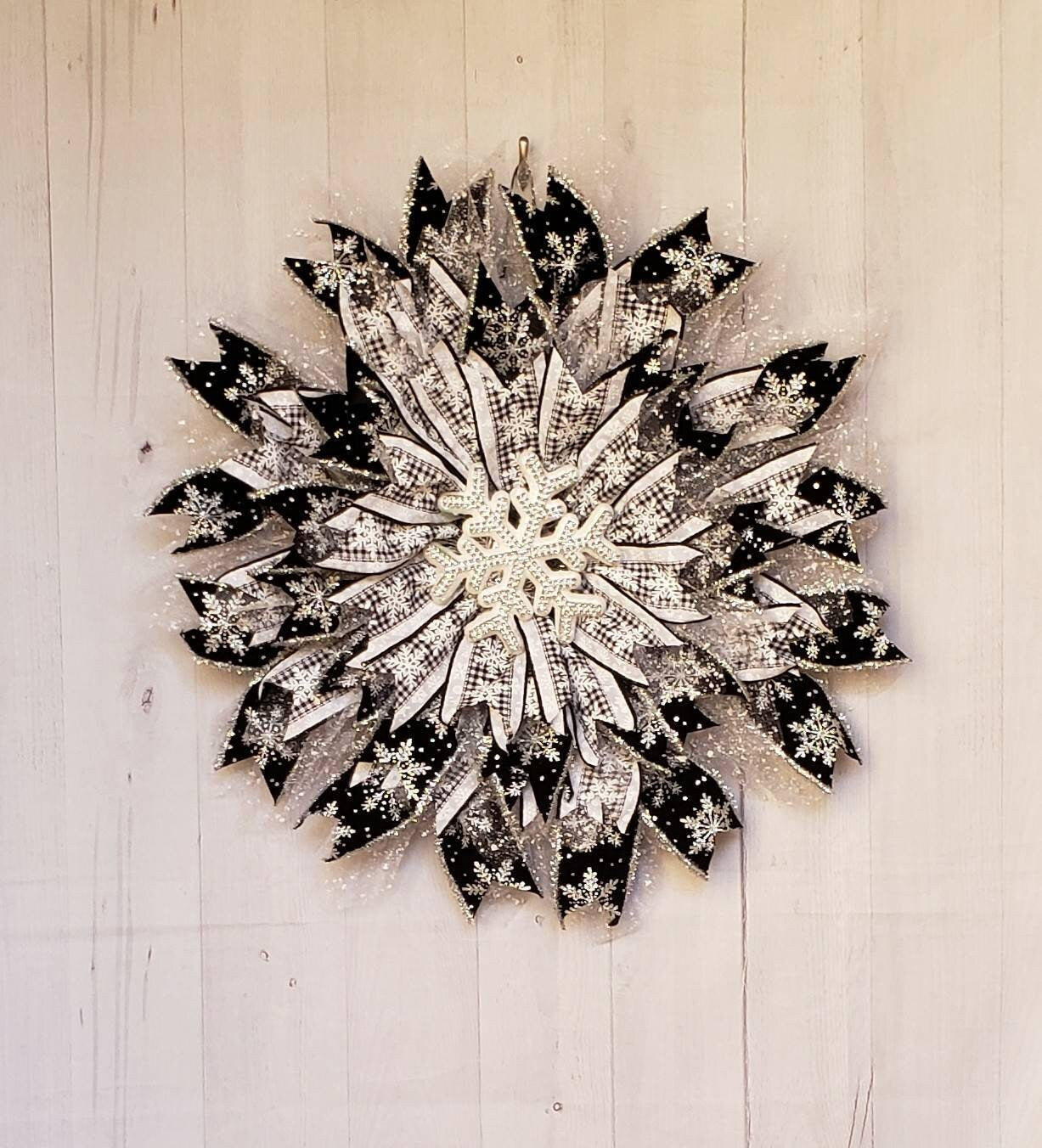 Winter, snowflake, Holiday, flower, ribbon, snow, wreath is perfect for your door or wall decor.