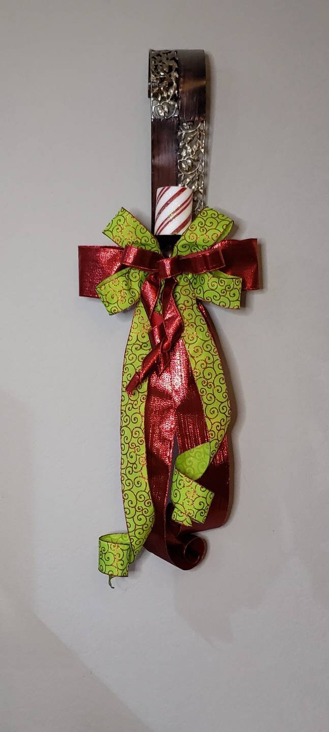 Premade, lime green, red, scroll, lantern, tree topper, bow, will be the perfect addition to any decor.