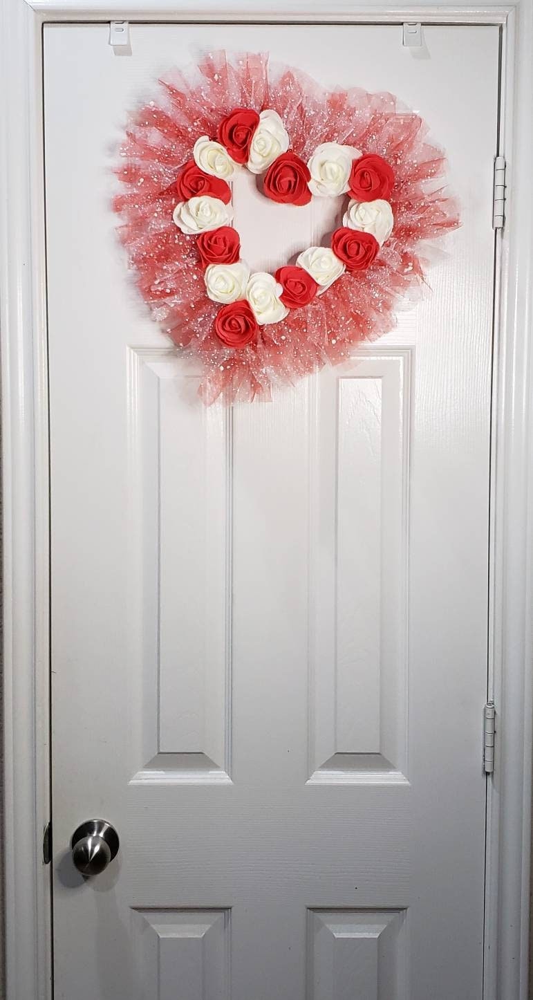 Valentine's day, Love, rose, double, hearts, wreath, door hanger,  door decor