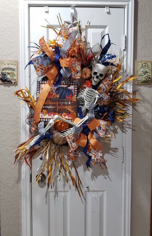 Mr Bones, skeleton, Halloween, fall, grapevine, twig wreath is ready for your door!