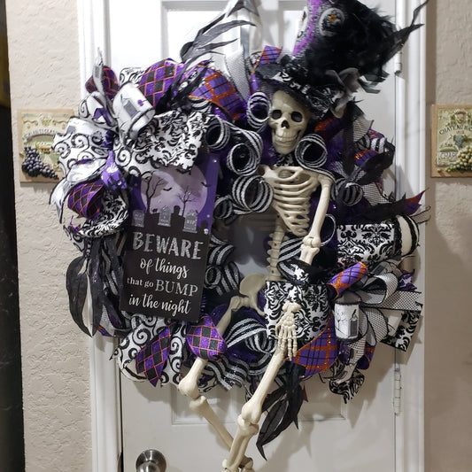 Mr Bones skeleton Halloween, wreath is ready for your door!