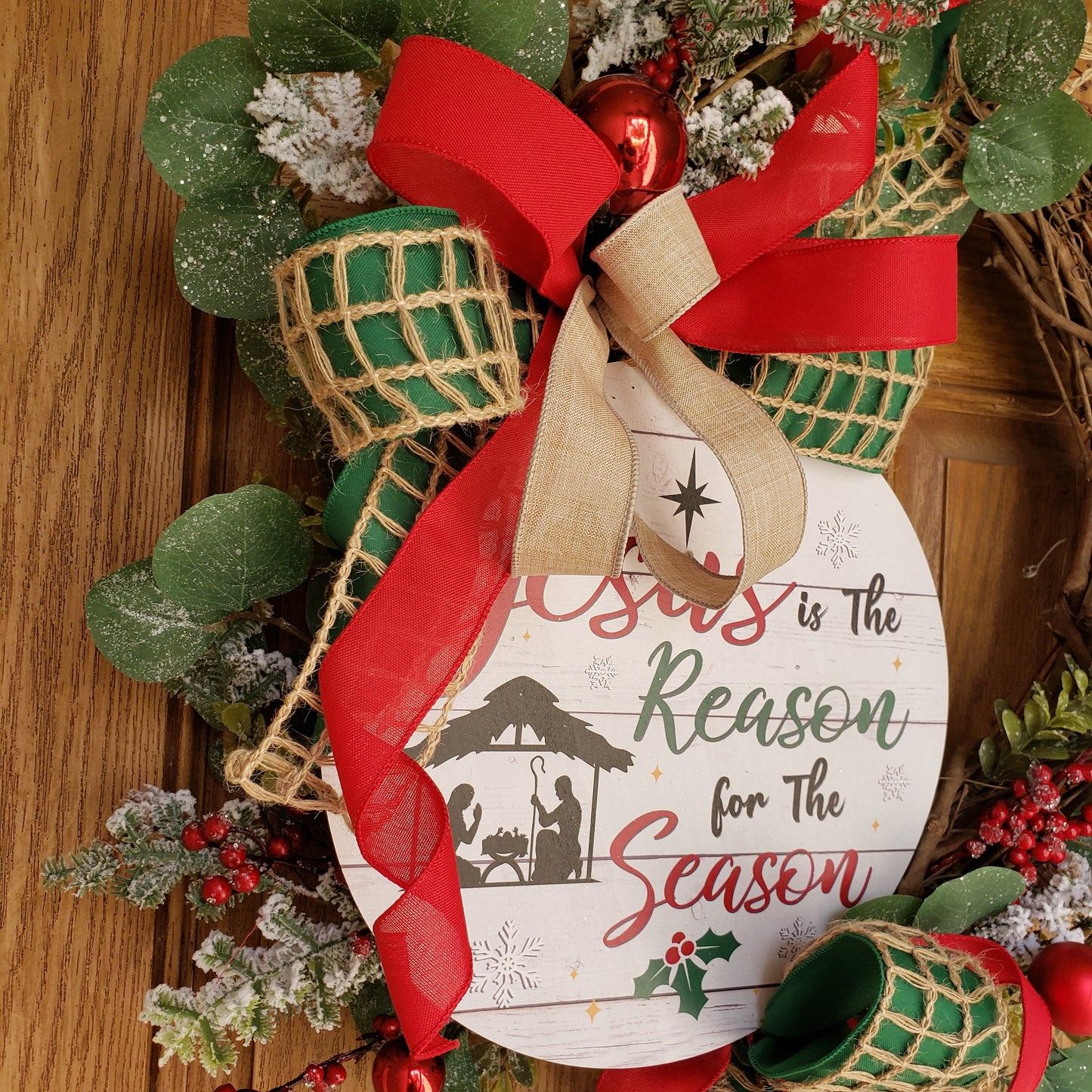 Jesus is the reason for the season, wreath, is perfect for your, front door or wall decor.