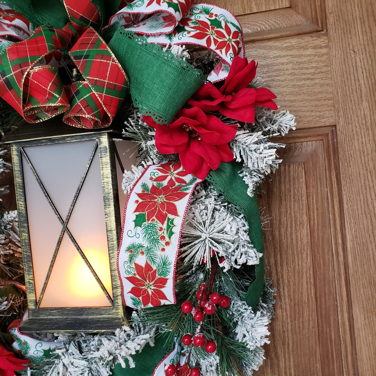 Light up lantern Christmas, wreath, is perfect for your, front door or wall decor.