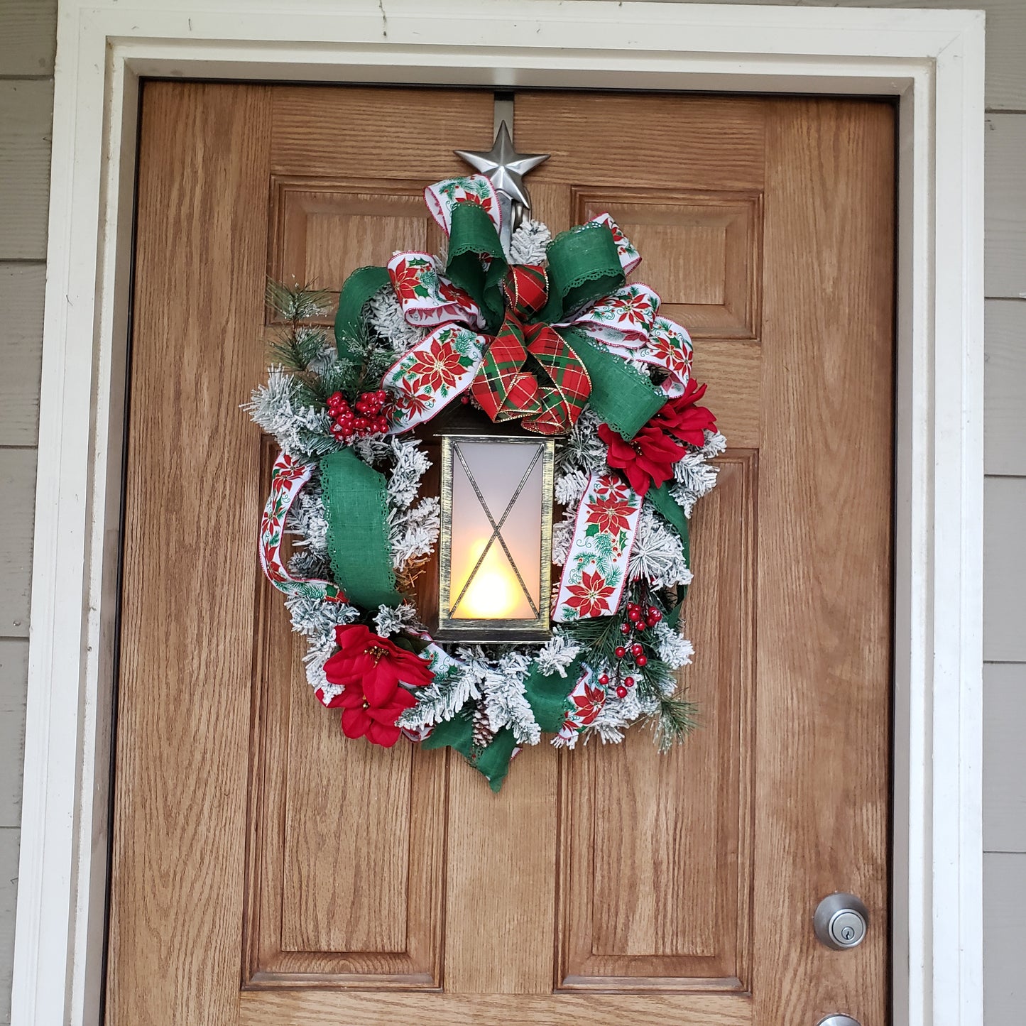 Light up lantern Christmas, wreath, is perfect for your, front door or wall decor.