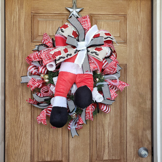 Santa, bootie, butt, wreath, is perfect for your, front door or wall decor.