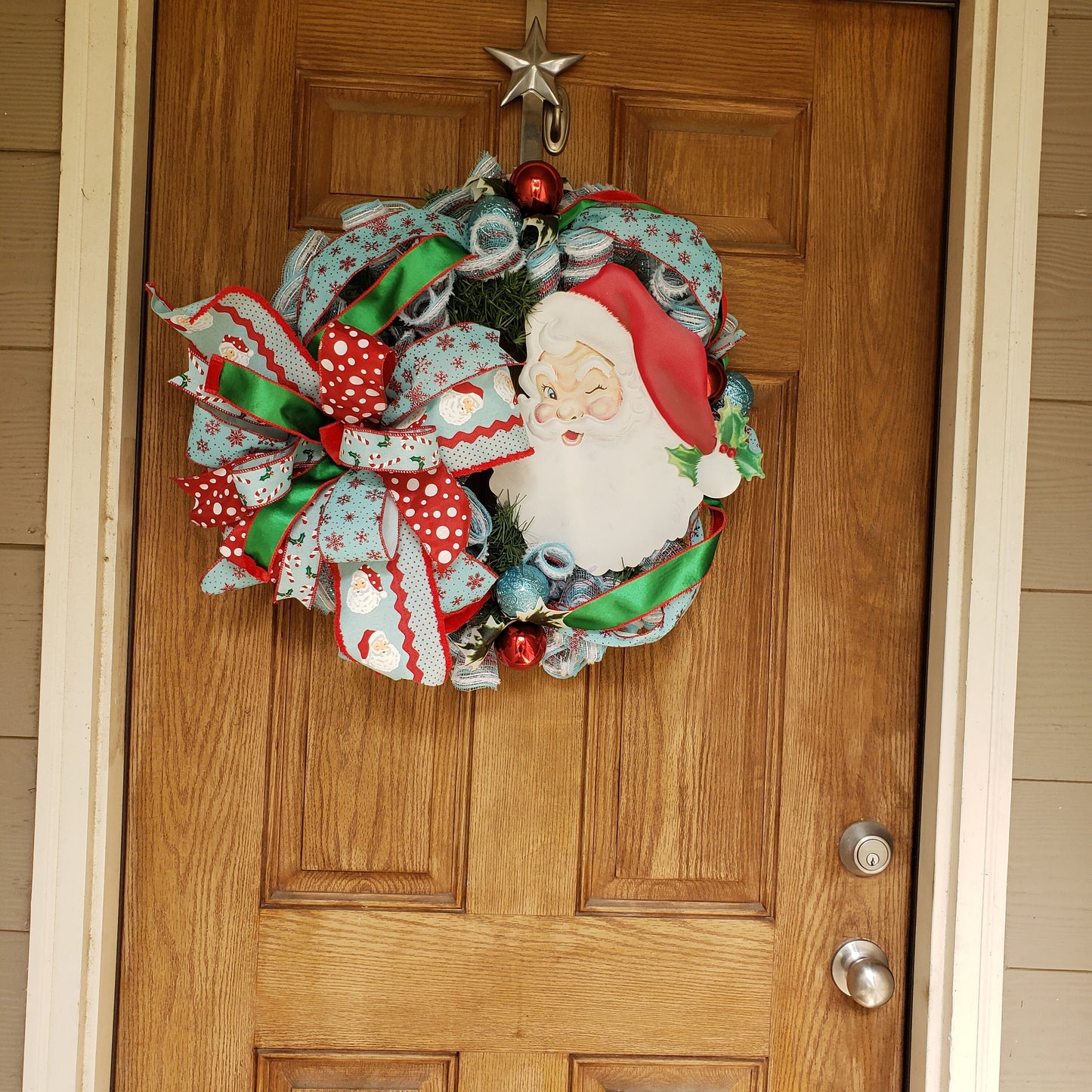 Santa, wreath, is perfect for your, front door or wall decor.