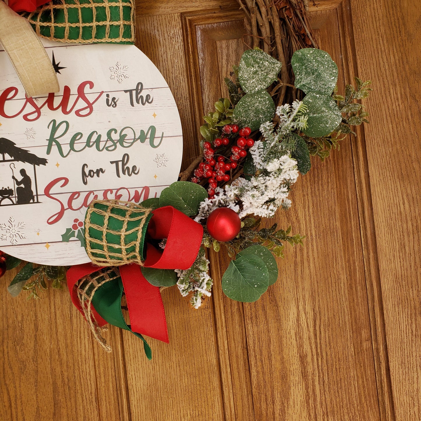 Jesus is the reason for the season, wreath, is perfect for your, front door or wall decor.