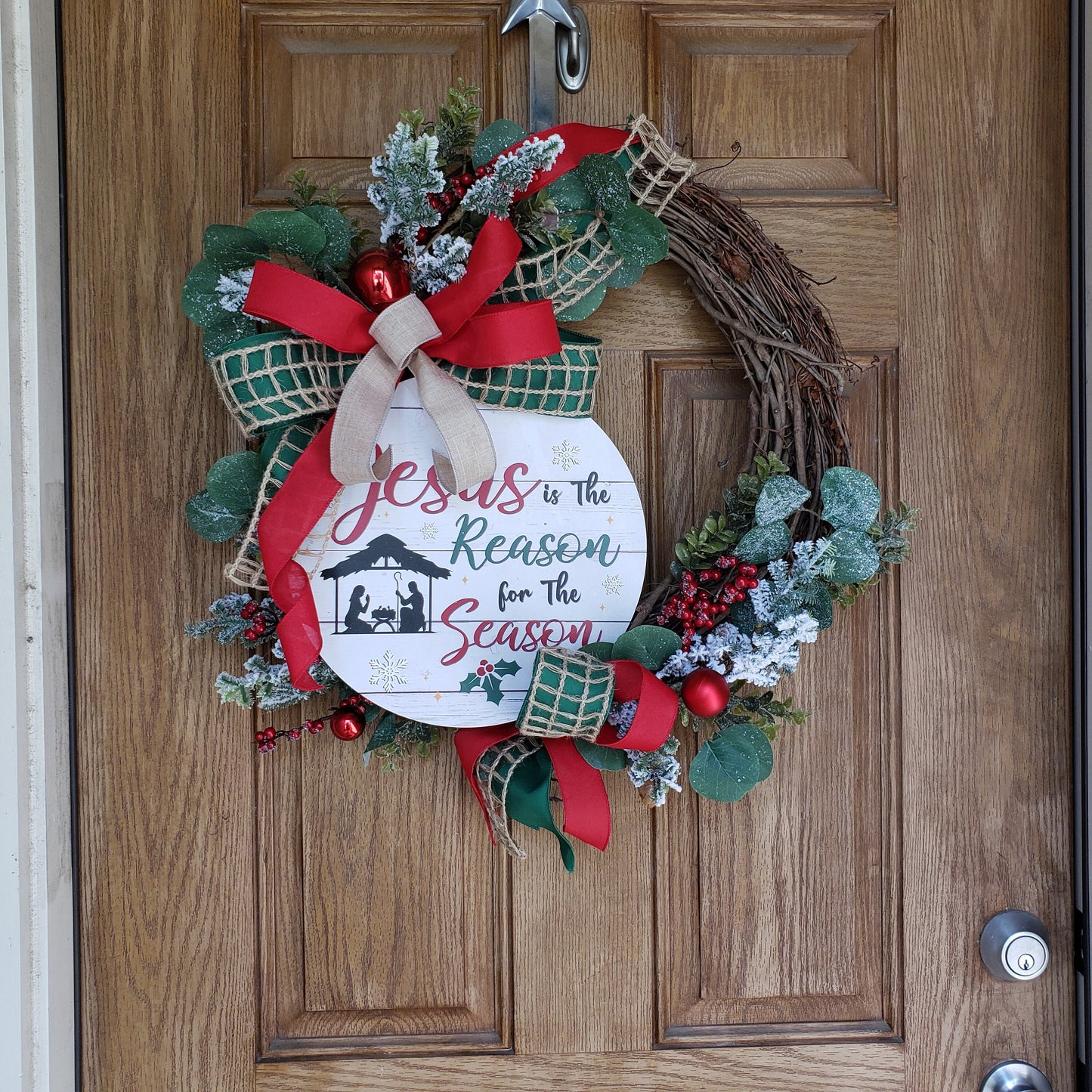 Jesus is the reason for the season, wreath, is perfect for your, front door or wall decor.