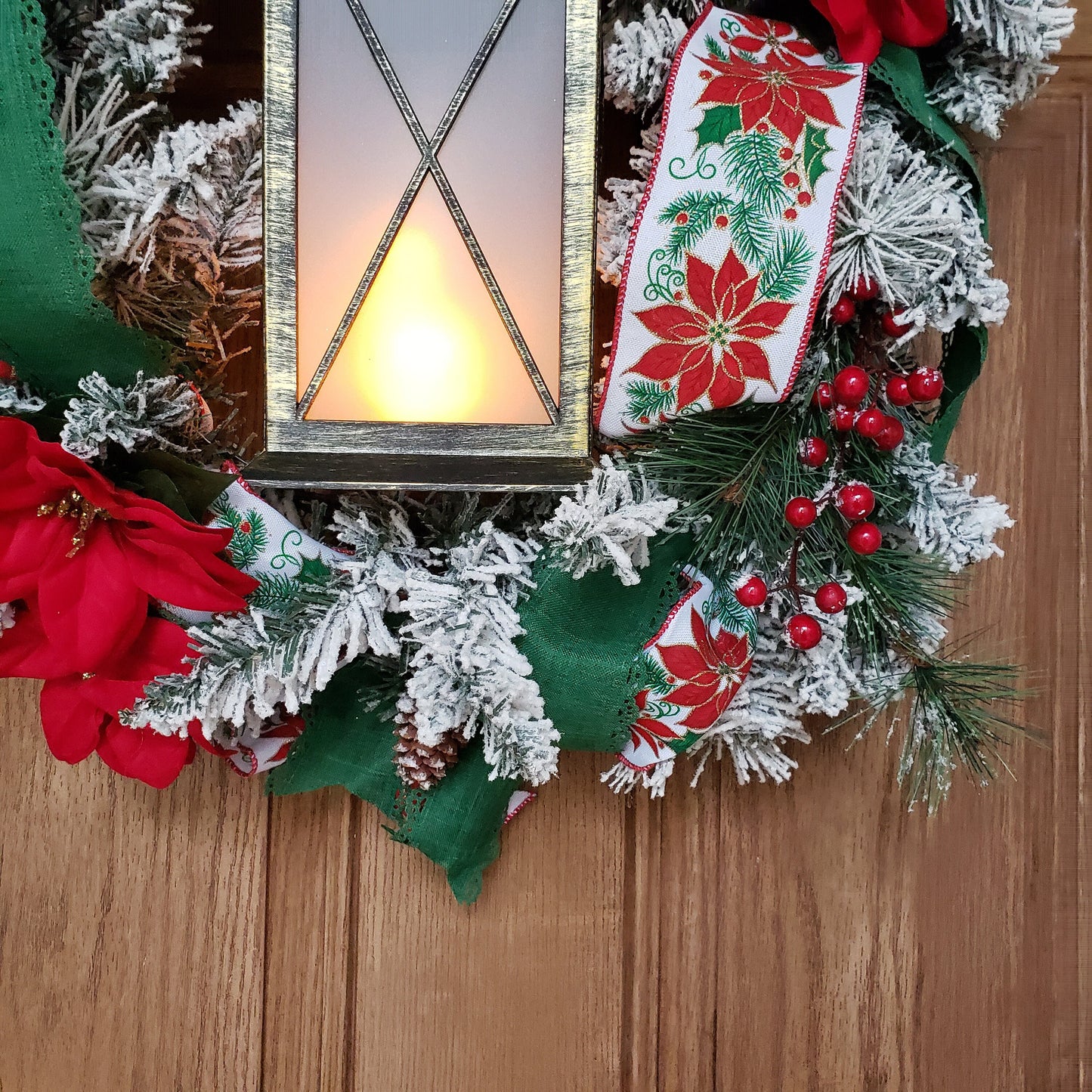 Light up lantern Christmas, wreath, is perfect for your, front door or wall decor.