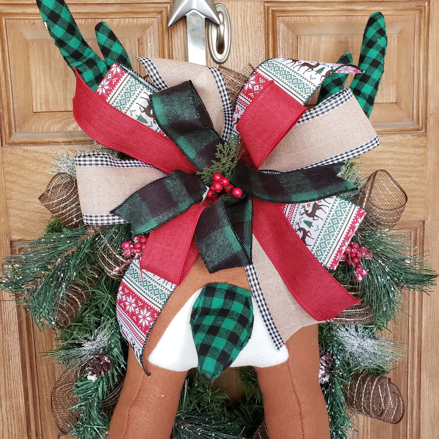 Deer, bootie, butt, wreath, is perfect for your, front door or wall decor.